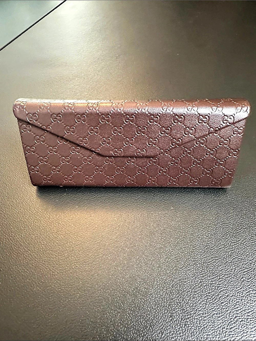 Gucci Microguccissima Triangle Folding Sunglasses Case in Brown